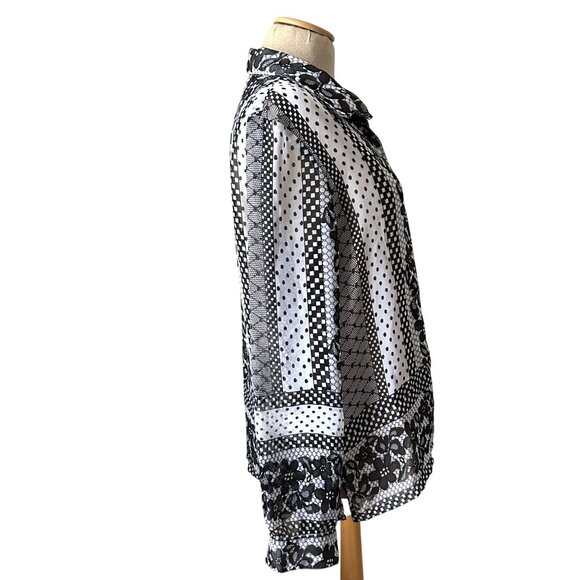 La Cera Women's M Floral Polka Dot Button-Down Shirt Blouse Casual Top - Picture 4 of 8